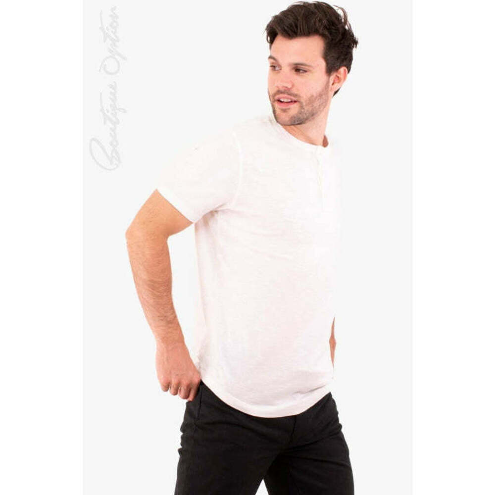 Michael Kors Men's Slub Knit Henley Tee In White Size S